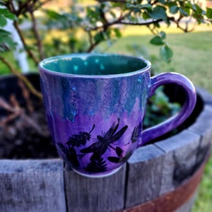 Peacock Purple Dragonfly Jumbo 24 Oz Mug, Extra Large Mug, Hand Glazed, Ceramic Pottery Mug, Tea Mug, Coffee Mug, Unique Gift