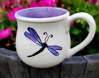Purple Dragonfly Jumbo 24 Oz Mug, Extra Large Mug, Crafted, Ceramic Pottery Mug, Tea Mug, Coffee Mug, Unique Gift