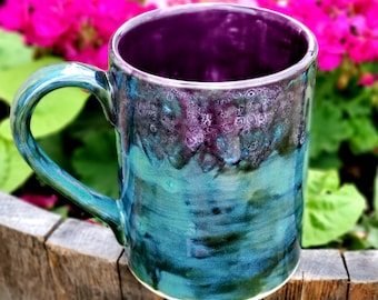 READY TO SHIP! Peacock Purple Jumbo 24 Oz Mug, Extra Large Mug, Hand Glazed, Ceramic Pottery Mug, Tea Mug, Coffee Mug, Unique Gift