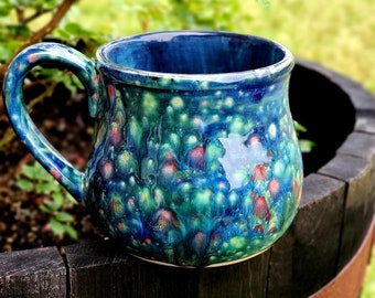 Monet Peacock Jumbo 24 Oz Hand-thrown Style Mug for Soups and Beverages Christmas Mother's Day Birthday Gift All Occasion