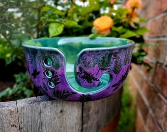 Peacock Purple Dragonfly Extra Large Yarn Bowl Hand Glazed Birthday Christmas All Occasion Crocheting Knitting