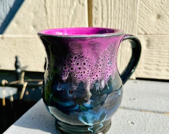 Black Opal, Purple Peacock Stoneware Large 16 Oz Mug, Large Mug, Hand Glazed, Tea Mug, Coffee Mug, Unique Gift