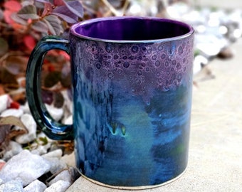 Peacock Purple Jumbo 24 Oz taza, taza extra grande, esmaltada a mano, taza de cerámica, taza de té, taza de café, regalo único