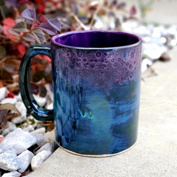 Peacock Purple Jumbo 24 Oz Mug, Extra Large Mug, Hand Glazed, Ceramic Pottery Mug, Tea Mug, Coffee Mug, Unique Gift