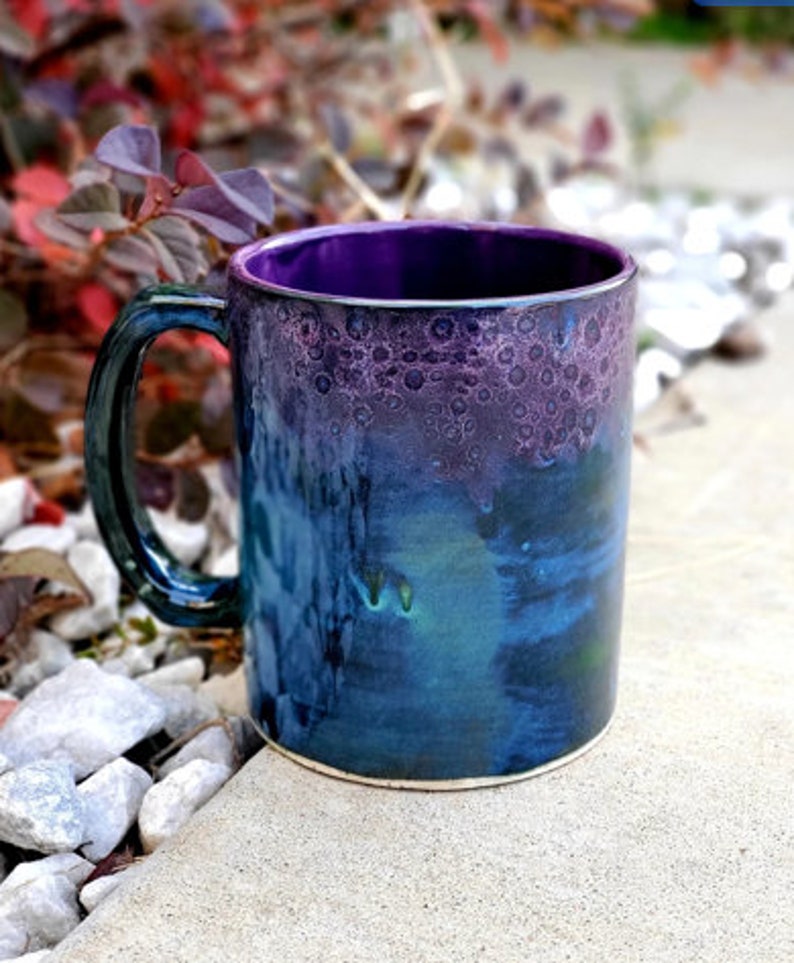 Peacock Purple Jumbo 24 Oz Mug, Extra Large Mug, Hand Glazed, Ceramic Pottery Mug, Tea Mug, Coffee Mug, Unique Gift image 1