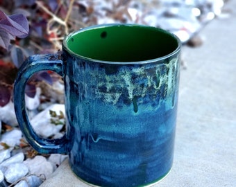 Peacock Green Jumbo 24 Oz Mug, Extra Large Mug, Hand Glazed, Ceramic Pottery Mug, Tea Mug, Coffee Mug, Unique Gift