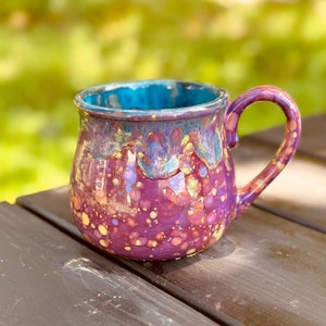 Floral Fantasy Peacock PurpleLarge 24 Oz Mug, Mega Mug, Hand Glazed, Tea Mug, Coffee Mug, Unique Gift