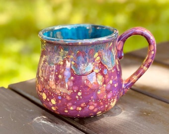 Floral Fantasy Peacock PurpleLarge 24 Oz Mug, Mega Mug, Hand Glazed, Tea Mug, Coffee Mug, Unique Gift