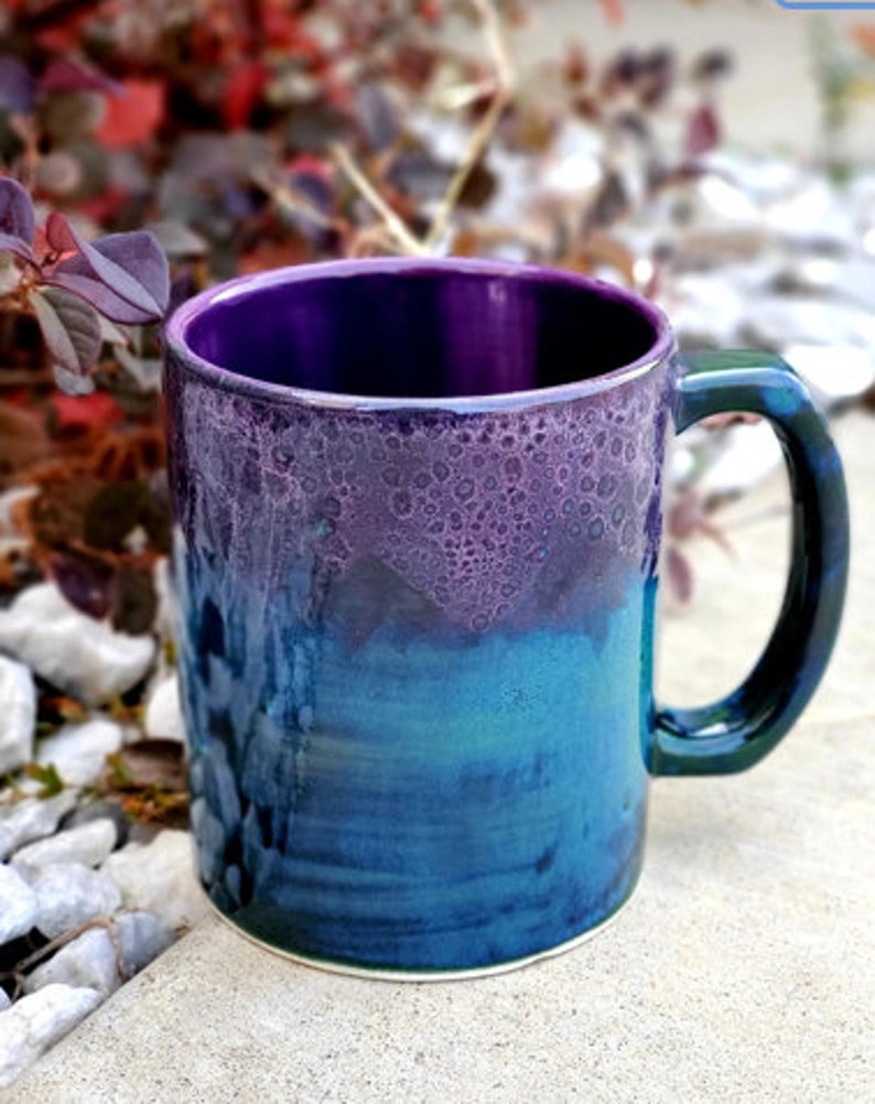 Peacock Purple Jumbo 24 Oz Mug, Extra Large Mug, Hand Glazed, Ceramic Pottery Mug, Tea Mug, Coffee Mug, Unique Gift image 2