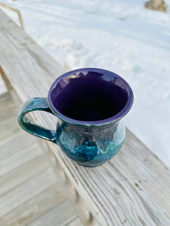 Large Pottery Coffee Mug 24 oz - Jumbo Tea Cup - 1 PCS (Blue to Tan)