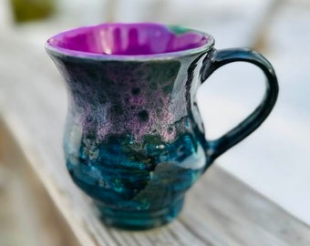 Peacock Lavender Stoneware Large 16 Oz Mug, Large Mug, Hand Glazed, Tea Mug, Coffee Mug, Unique Gift