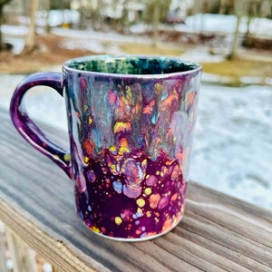 Floral Fantasy Peacock PurpleLarge 16 Oz Mug, Large Mug, Hand Glazed, Tea Mug, Coffee Mug, Unique Gift