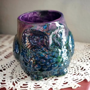 Peacock Purple Owl Jumbo 24 Oz Mug, Extra Large Mug, Hand Glazed, Ceramic Pottery Mug, Tea Mug, Coffee Mug, Unique Gift