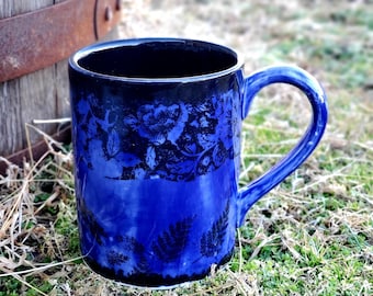 Sapphire dragonfly Jumbo 24 Oz Mug, Extra Large Mug, Blue Mug, Crafted, Ceramic Pottery Mug, Tea Mug, Coffee Mug