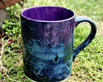 READY TO SHIP! Peacock Purple Large 16 Oz Mug, Large Mug, Hand Glazed, Ceramic Pottery Mug, Tea Mug, Coffee Mug, Unique Gift
