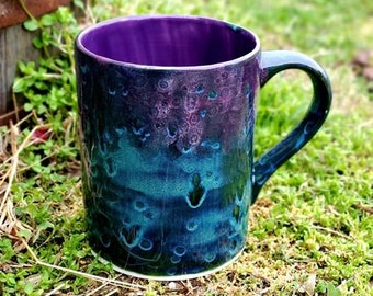 Peacock Purple Large 16 Oz Mug, Large Mug, Hand Glazed, Ceramic Pottery Mug, Tea Mug, Coffee Mug, Unique Gift