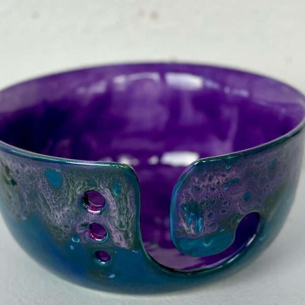 Wisteria Peacock Extra Large Yarn Bowl Hand Glazed Birthday Christmas All Occasion Crocheting Knitting