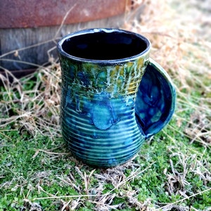 Peacock Azure Large Hand Warmer 16 Oz Mug, Extra Large Mug, Blue Mug, Hand Glazed, Ceramic Pottery Mug, Tea Mug, Coffee Mug