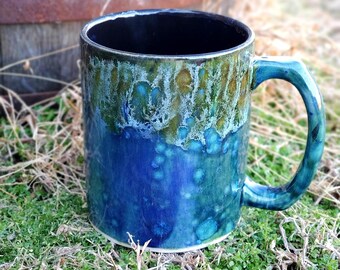 Azure Blue Peacock Jumbo 24 Oz Mug, Extra Large Mug, Blue Mug, Hand Glazed, Ceramic Pottery Mug, Tea Mug, Coffee Mug