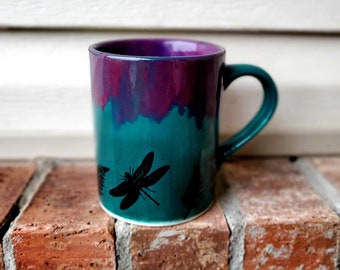 Emerald and Purple Dragonfly Large 16 Oz Mug, Extra Large Mug, Hand Glazed, Ceramic Pottery Mug, Tea Mug, Coffee Mug, Gift