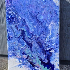 Ocean Blues/Acrylic Painting on canvas/ Fluid Art painting/ Abstract Painting/ Pour Painting/Home Decor/ Wall Art/ 5x7/ Deep Edge image 2