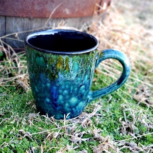 Blue Azure Peacock Large 16 Oz Mug, Extra Large Mug, Hand Glazed, Ceramic Pottery Mug, Tea Mug, Coffee Mug, Unique Gift