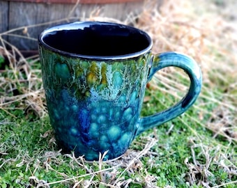 Blue Azure Peacock Large 16 Oz Mug, Extra Large Mug, Hand Glazed, Ceramic Pottery Mug, Tea Mug, Coffee Mug, Unique Gift