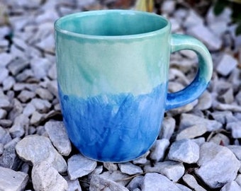 Mint Green and Blue Large 16 Oz Mug, Large Mug, Hand Glazed, Ceramic Pottery Mug, Tea Mug, Coffee Mug, Free Shipping, Unique Gift