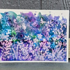 Pronto per la spedizione! Acquerello ORIGINALE, tecnica mista, giardino delle fate, floreale, pressato a freddo, pesante, 9 x 12, acquerello floreale