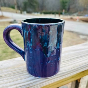 MASSIVE MUG 28 ounces! Grape Splash Peacock, Hand Glazed, Tea Mug, Coffee Mug, Unique Gift