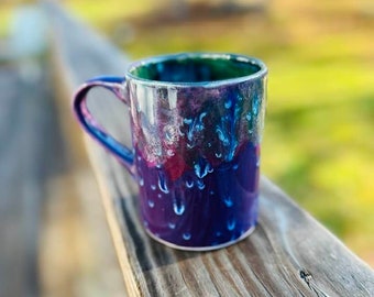 Royal Fantasy Peacock PurpleLarge 16 Oz Mug, Large Mug, Hand Glazed, Tea Mug, Coffee Mug, Unique Gift