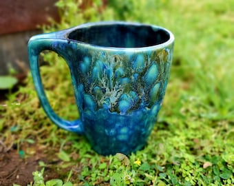 Tea Mug Azure Blue Peacock Large 16 Oz, Large Mug, Hand Glazed, Ceramic Pottery Mug, Tea Mug, Coffee Mug, Unique Gift