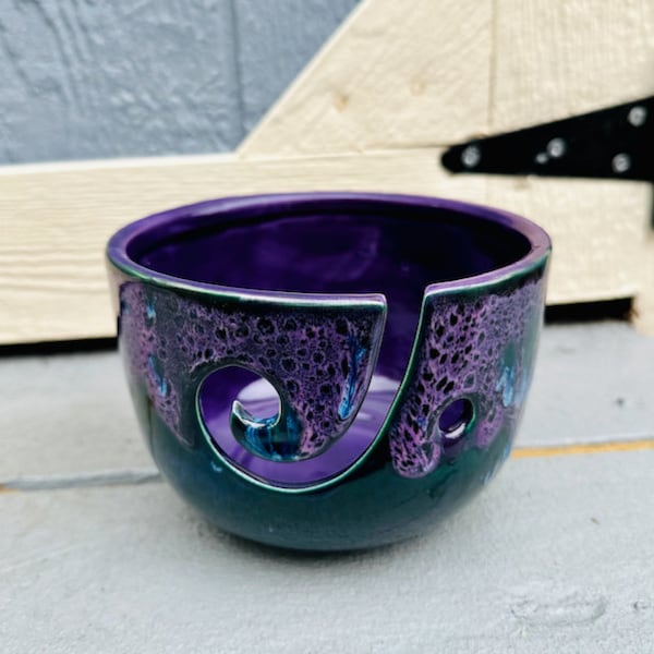 Peacock Purple Medium Yarn Bowl Hand Glazed Original Design Great Gift Knitting Crocheting