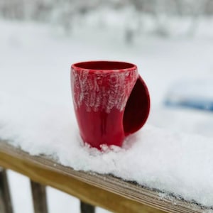 Raspberry Red Hand Warmer 16 Oz Mug, Extra Large Mug, Hand Glazed, Ceramic Pottery Mug, Tea Mug, Coffee Mug, Unique Gift