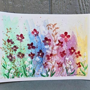 Original Floral Watercolor Painting: Lavender Field, Signed Art (9x13)