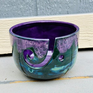 Peacock Purple Medium Yarn Bowl Hand Glazed Original Design Great Gift Knitting Crocheting