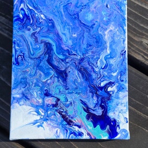 Ocean Blues/Acrylic Painting on canvas/ Fluid Art painting/ Abstract Painting/ Pour Painting/Home Decor/ Wall Art/ 5x7/ Deep Edge image 1