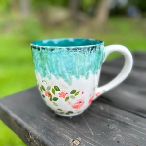 Country Flowers Jumbo 24 Oz Mug, Extra Large Mug, Hand Glazed, Ceramic Pottery Mug, Tea Mug, Coffee Mug, Unique Gift