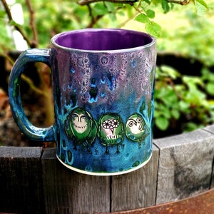 Peacock Purple Owls Jumbo 24 Oz Mug, Extra Large Mug, Hand Glazed, Ceramic Pottery Mug, Tea Mug, Coffee Mug, Unique Gift