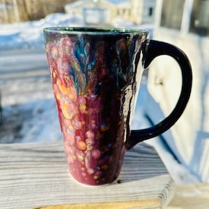 Floral Fantasy Mega Mug Tall 28 Oz, Super Large Purple Mug Hand Glazed, Ceramic Pottery Mug, Tea Mug, Coffee Mug, Unique Gift