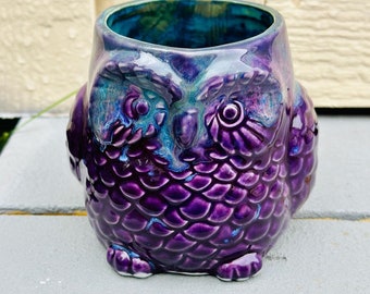 Purple Owl Jumbo 24 Oz Mug, Extra Large Mug, Hand Glazed, Ceramic Pottery Mug, Tea Mug, Coffee Mug, Unique Gift
