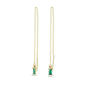 14k Solid Gold Drop Earrings with emerald/ Chain Gold Earrings/ Emerald Drop Gold Threaders/ Emerald gold earrings/ Baguette earrings