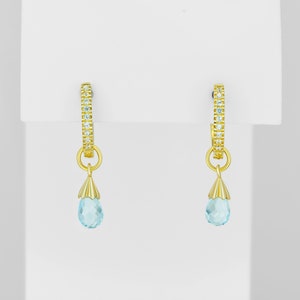 Aretes de aro de diamantes y dijes tipo briolette de topacio en oro de 14 k/ aretes de diamantes con aro de topacio/ aros Danity en oro de 14 k