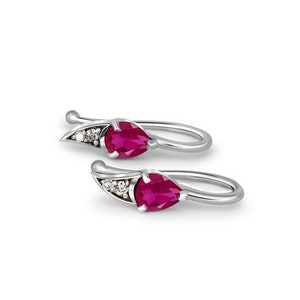 14k gold earrings with natural garnets and diamonds/ Minimalist garnet earrings/ Garnet gold earrings/ Pear garnet earrings