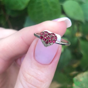 Heart shaped ruby ring/ Ruby 14k gold ring/ Love ring/ Valentine gift for her/ Gold heart ring/ Gemstone heart ring/ Minimalist Heart Ring