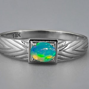 Mens Gold Ring with Opal. Gold ring for men with opal. Opal cabochon gold ring. Unisex ring with opal. Natural opal ring. Casual opal ring