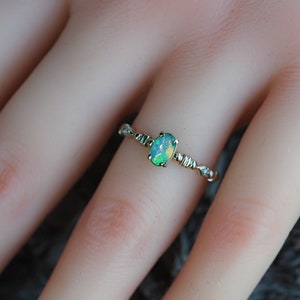 Opal engagement gold ring/Oval Opal ring/Opal gold ring/Opal stacking ring/Minimalist Opal ring/Opal promise ring/Casual opal ring