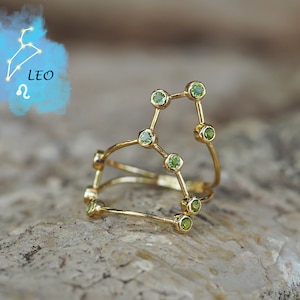 Peridot August Birthstone Leo Zodiac Ring/  14k Gold ring with peridot/ Zodiac Sign Leo ring/ Apple Green tourmaline ring