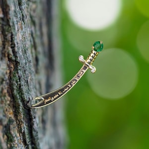 14K Gold Zulfikar sword pendant with emerald, diamonds/ Shia Islamic Hazrat Imam Ali ibn Abi Talib علي Zulfiqar Sword/ Emerald gold pendant