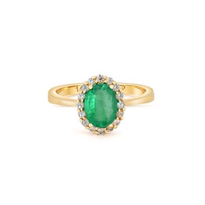 Emerald ring with diamond halo/ Oval emerald, diamonds 14k gold/ Emerald engagement ring/ May birthstone ring/ Classic Emerald ring